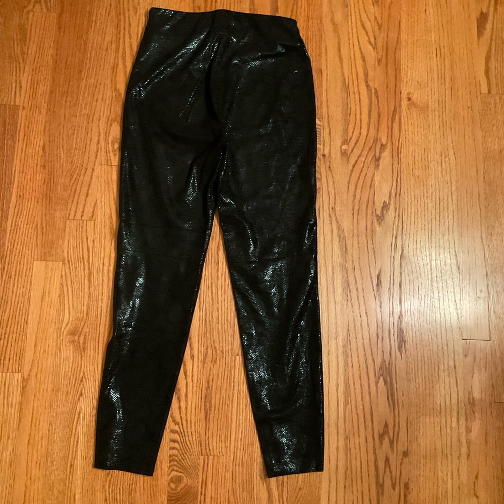 Rita Leather Faux Pants, Black with Snake Print Design, Side Zip, Sz S